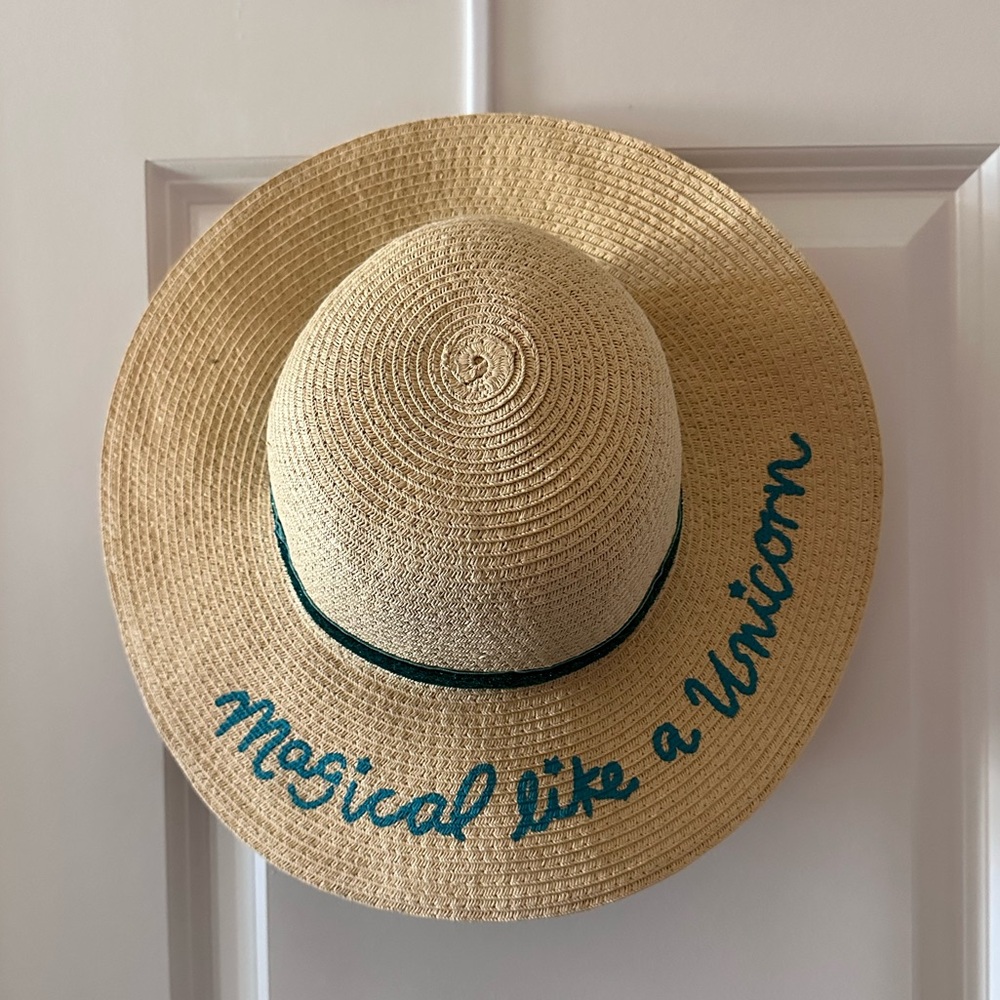 Girls Straw Sun Hat - "Magical like a Unicorn"